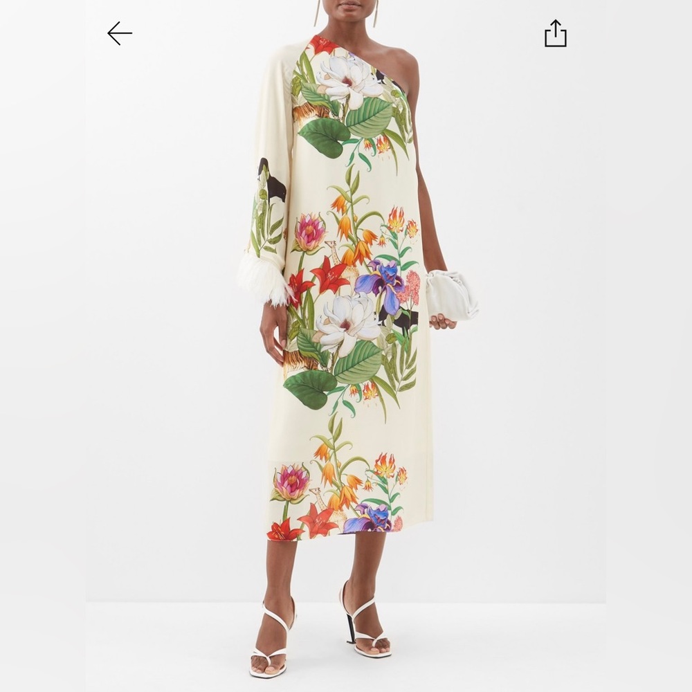 Borgo De Nor
Aubrey feather-trim one-shoulder crepe dress